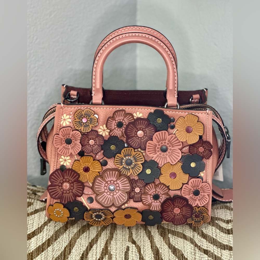 Coach Tea Rose Rogue Pink and Brown Floral Satchel